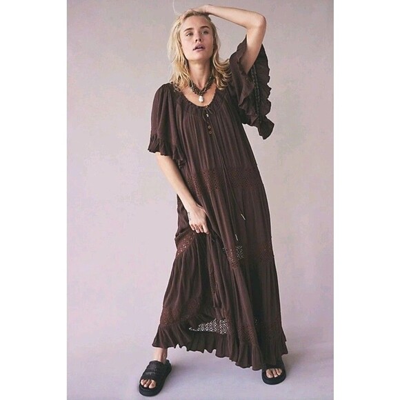 Free People Free-est Dream On Maxi Dress Oversized Embroidered Lace M New 283167 - Picture 1 of 9